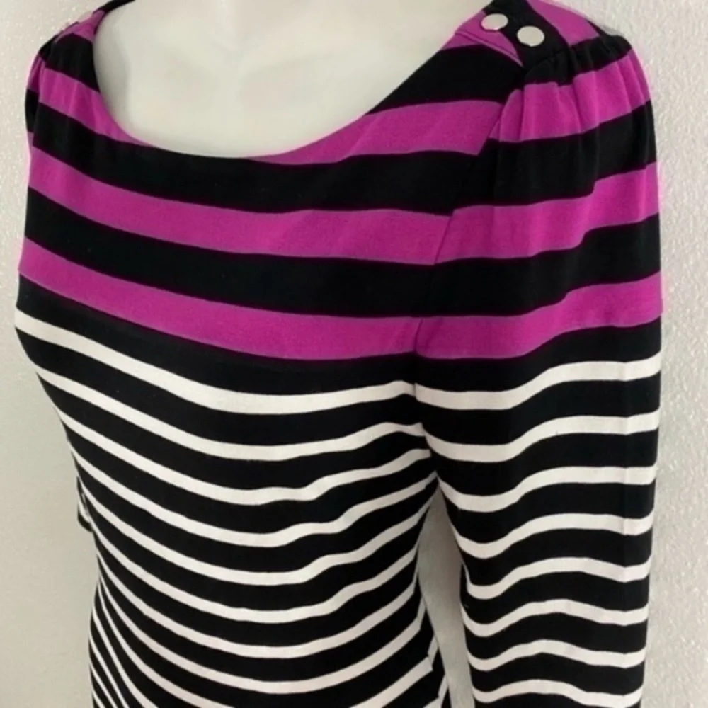 White House Black Market black white magenta stripe 3/4 sleeve dress XS AA6